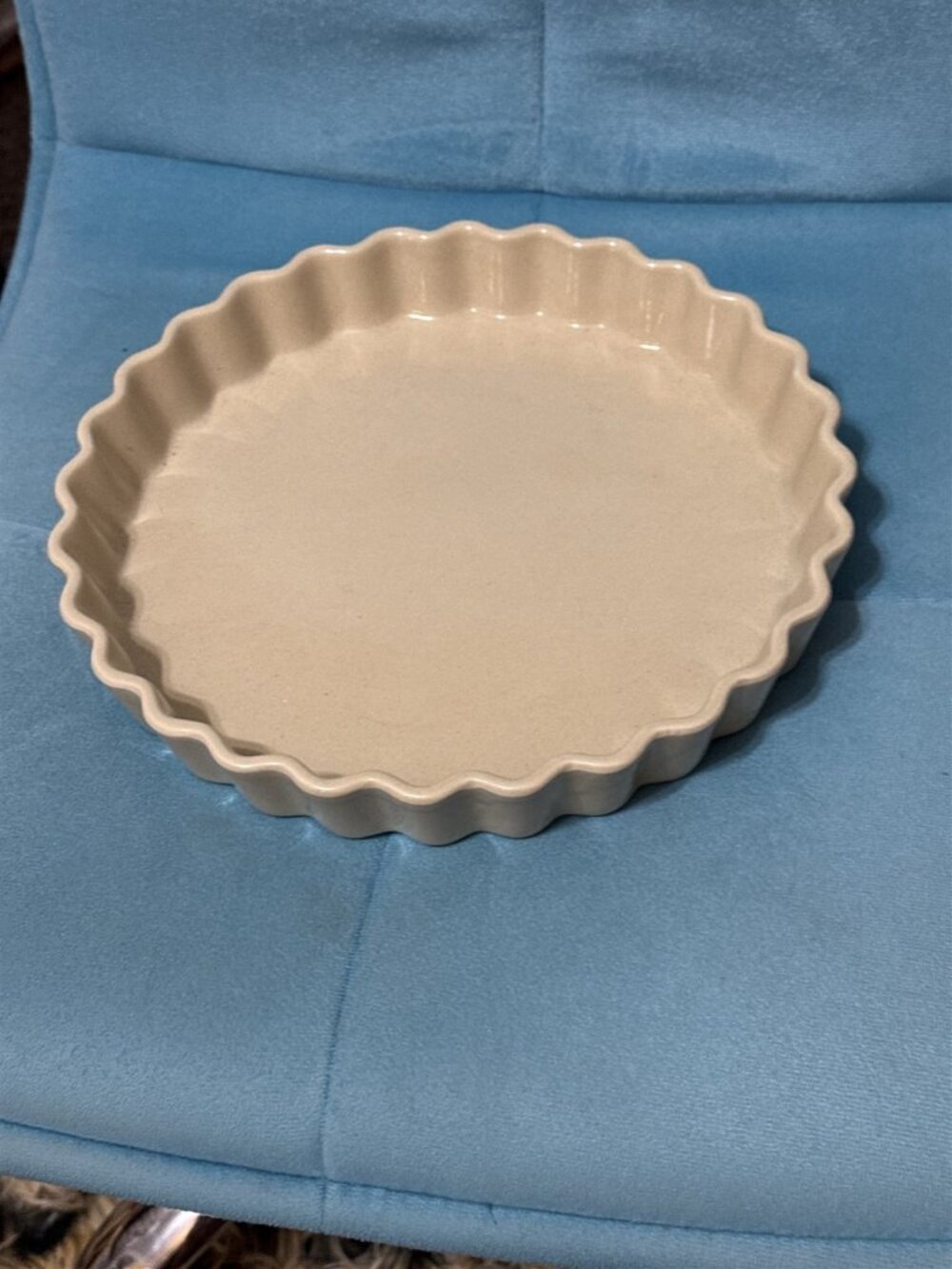 Vintage Quiche Baking Dish Fluted Pan Ovenware Japan Beige Round Farmhouse Baker